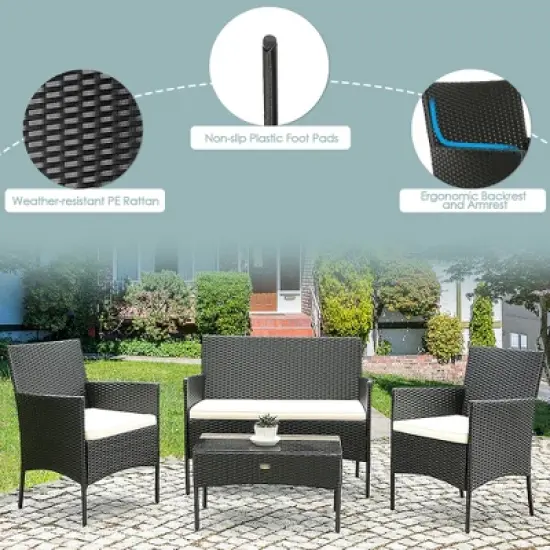 Tangkula 8PCS Outdoor Furniture Set Patio Rattan Conversation Set w/ Cushion image {7}