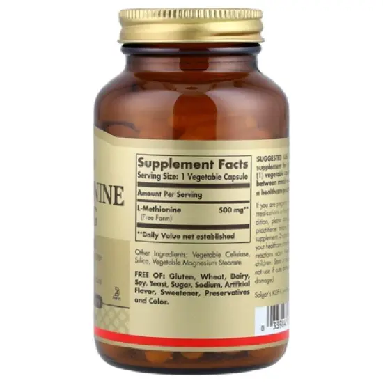 Solgar L-Methionine, 500 mg, 90 Vegetable Capsules image {1}