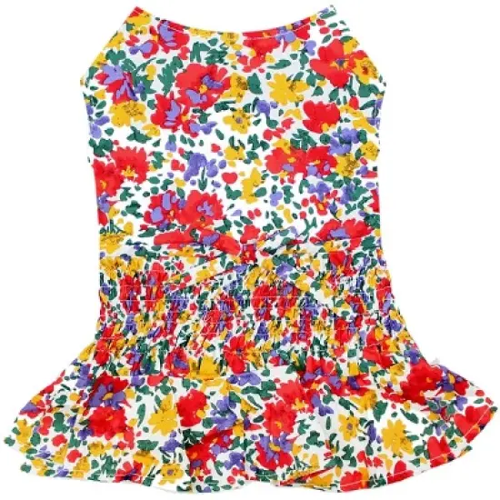 Parisian Pet 'Floral Artsy Dress' Dog & Cat Shirt &ndash; Stylish and Comfortable Designer Dog Clothing - Red, Yellow, Blue, White-Valentine's Day image {3}