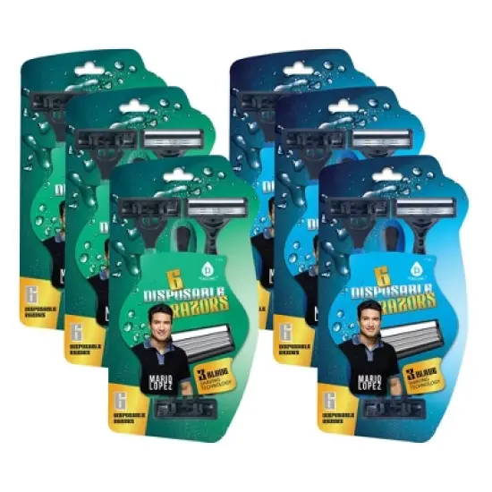 Pursonic Mario Lopez 6 Disposable Razors Bundle - 3 Green & 3 Blue image {1}