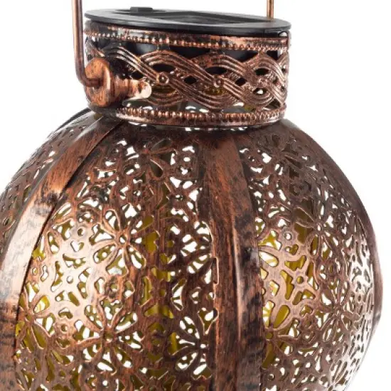 Set of 2 Solar Outdoor Lights - Hanging or Tabletop Rechargeable LED Lantern Set with 2 Shepherd Hooks for Outdoor Decor by Pure Garden (Bronze) image {8}