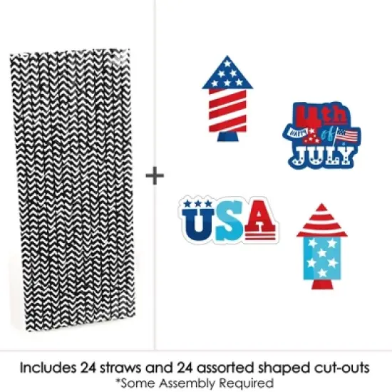 Big Dot of Happiness Firecracker 4th of July - Paper Straw Decor - Red, White and Royal Blue Party Striped Decorative Straws - Set of 24 image {2}