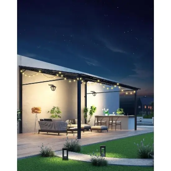 GustoWave 12'x 14' Wall Mounted Gazebo, Hardtop Lean-to Pergola for Deck, Porch, Backyard, Garden image {2}