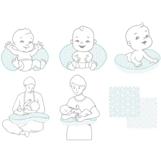 Bacati - 3 pc Petals/Floral Aqua Muslin Hugster Feeding & Infant Support Nursing Pillow with 2 removable zippered covers image {4}