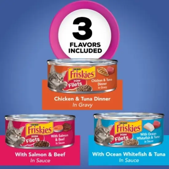 Purina Friskies Seafood Prime Filets with Chicken, Beef and Seafood Wet Cat Food - 5.5oz/24ct Variety Pack image {7}