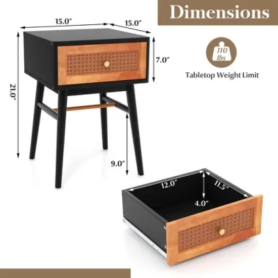 Costway Nightstand Modern Bedside End Table with Storage Drawer & Solid Wood Legs image {2}
