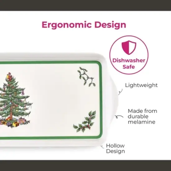 Spode Christmas Tree Sandwich Tray (15" x 6.5") - Decorative Serving Platter - Festive Melamine Dish, Durable Christmas Dinnerware image {5}