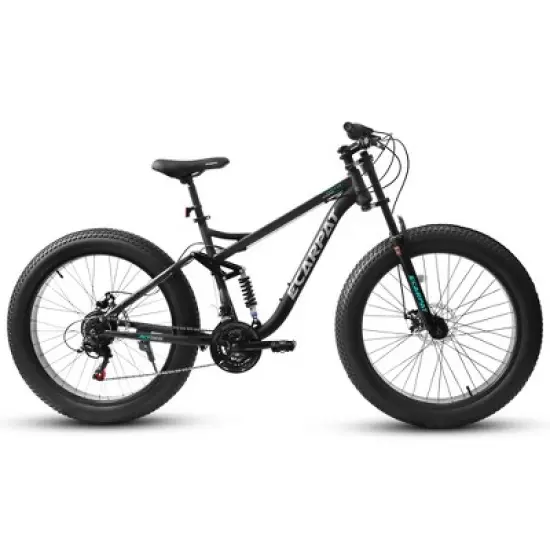 Gulches 26 inch Mountain Bike,Full-Suspension 21 Speeds Drivetrain with Disc-Brake MTB Bicycle, 26*4" Fat tire Bike for Men，Black image {8}
