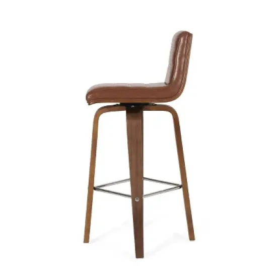 2pc Hargis Mid Century Modern Channel Stitch Bentwood Swivel Counter Height Barstools - Christopher Knight Home image {4}