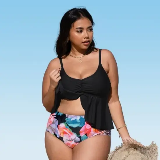 Women's Plus Size Flutter High Waist Tankini Set - Cupshe image {5}