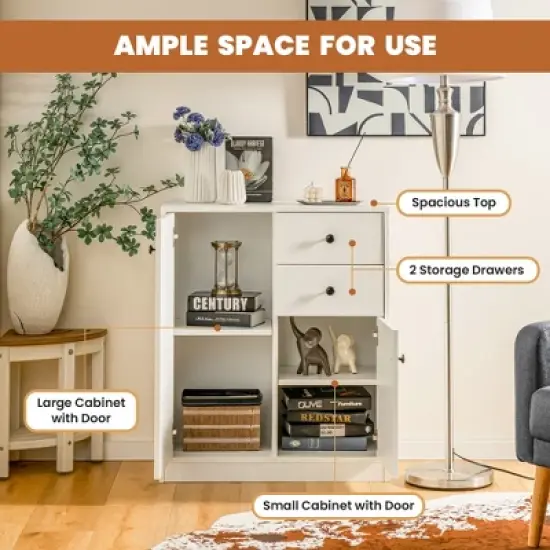 Costway Kitchen Storage Cabinet 2 Drawer Sideboard Floor Cupboard with  Adjustable Shelves image {4}