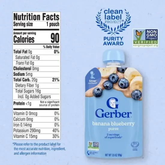 Gerber Toddler Baby Food Pouch - Banana Blueberry - 3.5oz image {7}