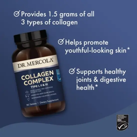 Dr. Mercola Collagen Complex Tablets, 30 Servings (90 Tablets), Dietary Supplement, Promotes Youthful-Looking Skin, Non-GMO, MSC Certified image {3}
