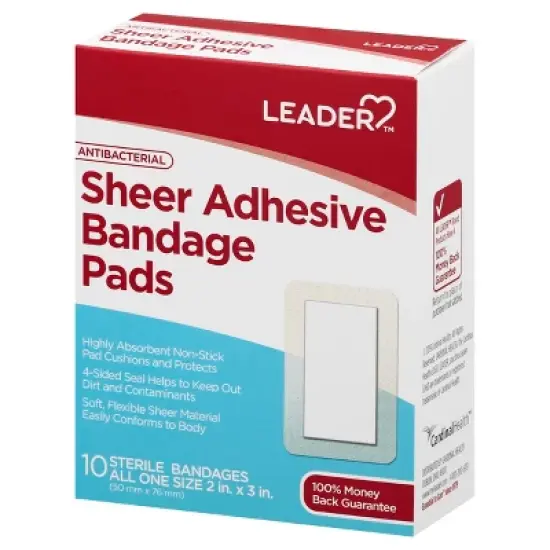 Leader All One Size Antibacterial Sheer Adhesive Bandage Pads 10 ea image {2}
