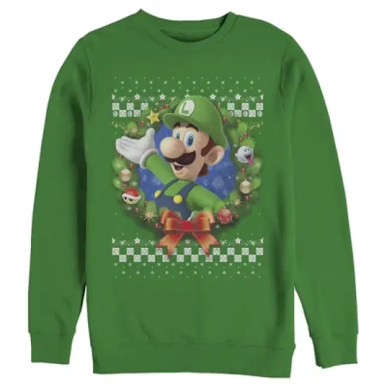 Men's Nintendo Christmas Luigi Wreath Sweatshirt image {2}