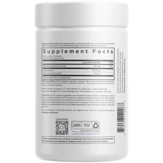 Codeage Liposomal Glutathione+ Supplement - 1000 mg Reduced L-Glutathione Pills, Vitamin C Ascorbic Acid, Skin & Antioxidant Support - 120 Capsules image {1}