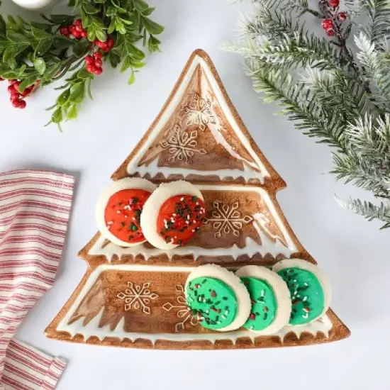 Martha Stewart Ceramic Gingerbread Tree 3 Sectioned Tidbit Tray in Brown image {6}