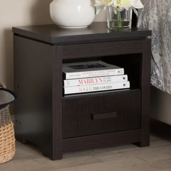Bienna Modern and Contemporary Finished 1 Drawer Nightstand Dark Brown - Baxton Studio image {6}
