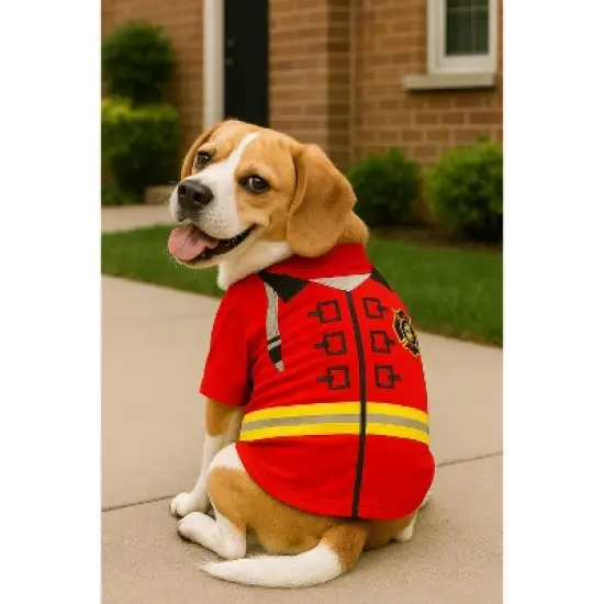 Parisian Pet 'Fire-Barker' Halloween Costume for Dogs & Cats &ndash; Firefighter Dog Costume, Pet Halloween Outfit, Red and Yellow image {6}