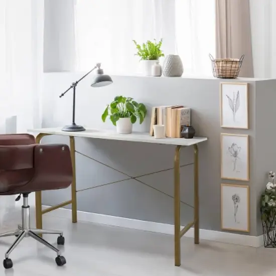 40" Home Office Computer Desk with Metal Base Marble/Brass - Teamson Home image {7}