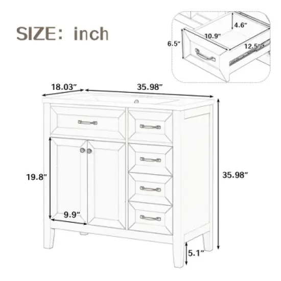 36" Bathroom Vanity with Drawers and Sink - ModernLuxe image {2}