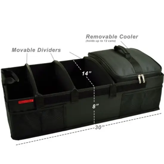 Picnic at Ascot - Ultimate Heavy Duty Trunk Organizer w/Cooler - No Slide Rigid Base - 70 LB Capacity - 30" wide x 14.75" deep X 9" high - Black image {1}