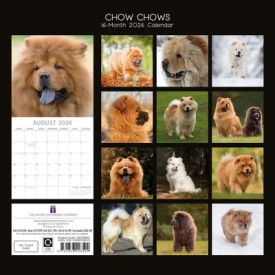2026 Square Wall Calendar, Chow Chow, 16-Month Animals Theme with 180 Reminder Stickers (12x12 In) image {3}