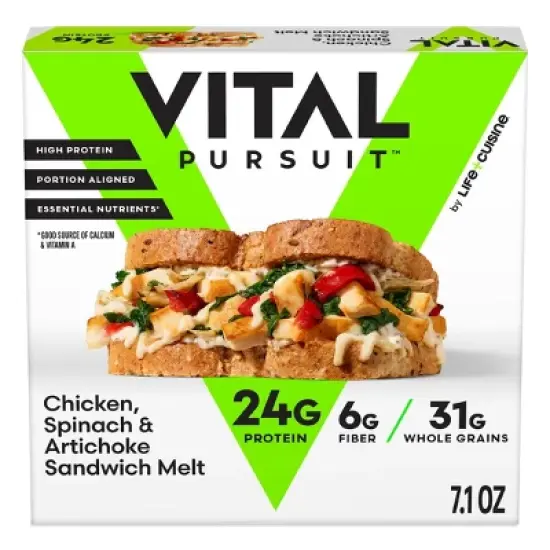 Vital Pursuit High Protein Spinach & Artichoke Chicken Sandwich Melt Frozen Meal - 7.1oz image {8}