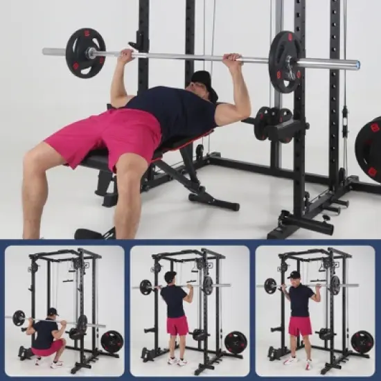 2000LB Power Cage with Dual Pulley System - 5-In-1 Squat Rack, Pull-Up Station & Dip Bars | Space-Saving Home Gym image {6}