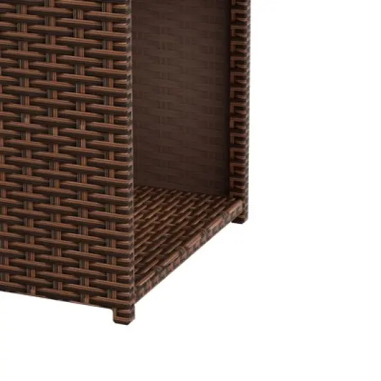 WestinTrends Coastal 2-Piece Wicker Outdoor Storage Ottoman and Square Side Table Set, Brown image {4}