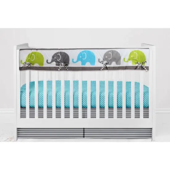 Bacati - Elephants Aqua/Lime/Gray 10 pc Crib Bedding Set with Long Rail Guard Cover image {9}