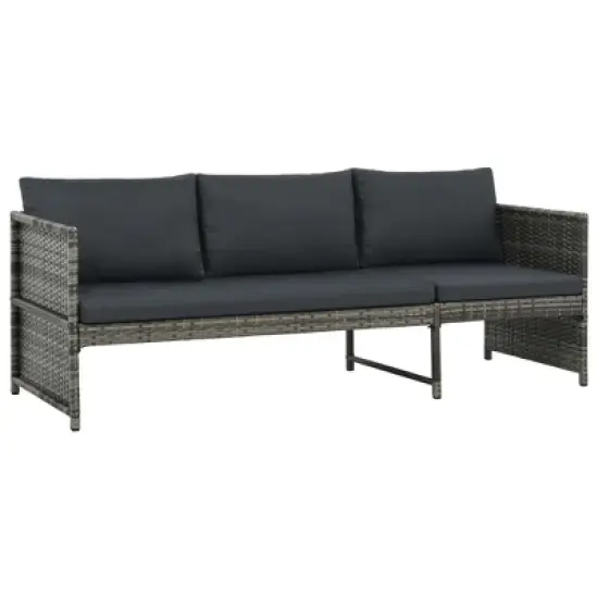 vidaXL Patio Furniture Set Conversation Set Sectional Sofa with Table Rattan - Gray image {3}
