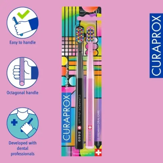 Curaprox CS 5460 80's Edition, Ultra Soft Toothbrush for Gentle and Powerful Daily Cleaning, 2 pcs image {3}