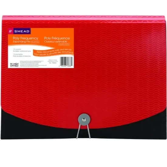 Smead Poly Expanding File, 12 Dividers, Flap and Cord Closure, Letter Size, Wave Pattern Red/Black (70866) image {3}
