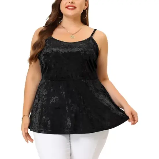 Agnes Orinda Women's Plus Size Velvet Adjustable Strap Peplum Camisole image {6}