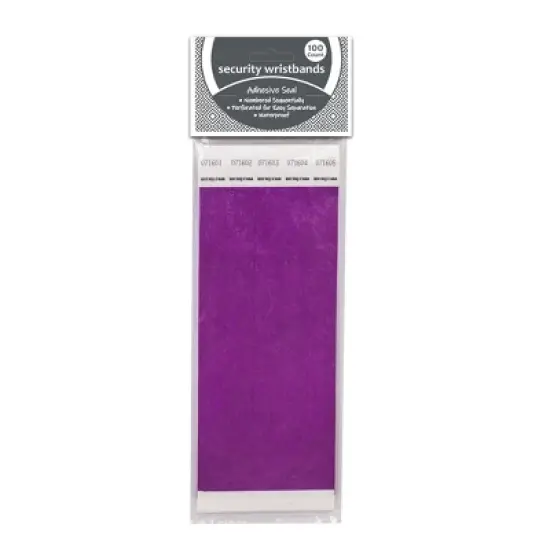 C-Line&reg; DuPont&trade; Tyvek&reg; Security Wristbands, Purple, 100 Per Pack, 2 Packs image {1}