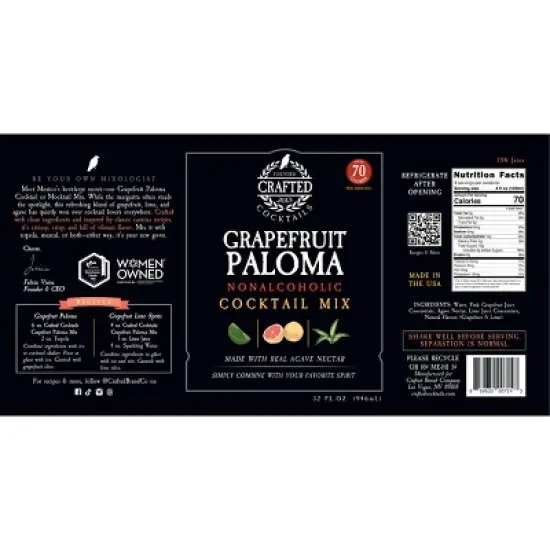 Crafted Cocktails Grapefruit Paloma Mi: 2 Pack&nbsp; Pink Grapefruit and Lime Juice with Organic Agave: 35 Calories Per Serving, 8 Cocktails Per Bottle image {7}