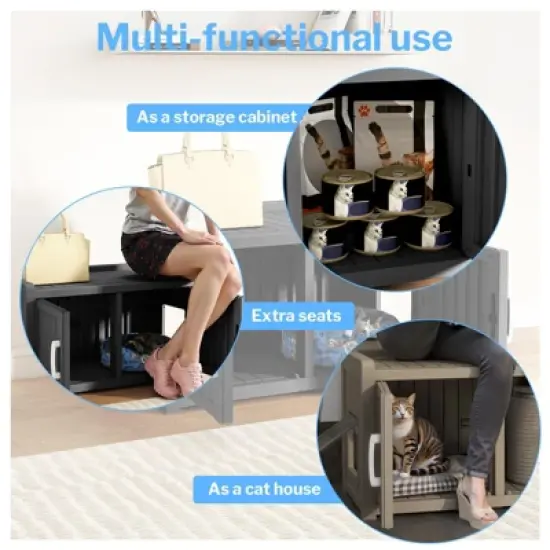 Dolonm Cat Litter Fence,Three Compartments, Cat Cabinet, Hidden Cat Litter Box, Home Style Storage Stool,Black image {4}