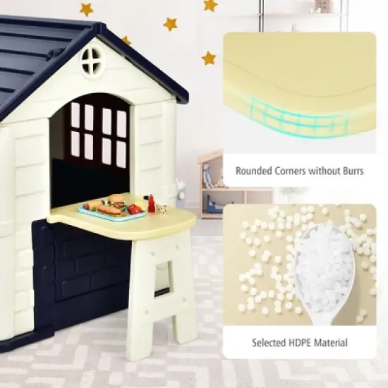Costway Kid's Playhouse Games Cottage w/ 7 PCS Toy Set & Waterproof Cover image {8}