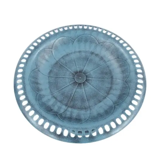 Alpine Corporation 28" Polyresin Pedestal Bird Bath With Scrollwork Base & Ground Stakes Blue image {4}