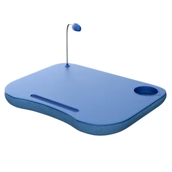Hastings Home Portable Cushioned Lap Desk with Removable Gooseneck LED Light, Cup Holder, and Pen Slot - Blue image {5}