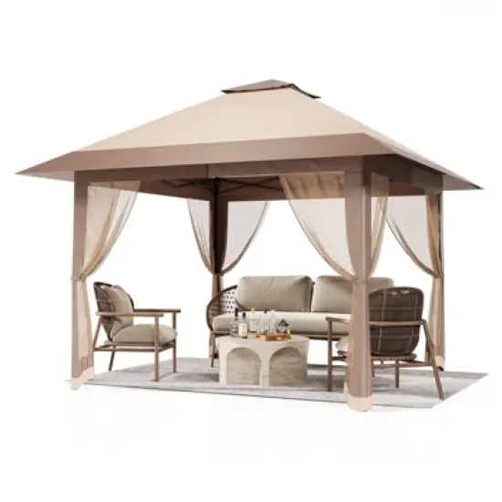 13x13 Gazebo Outdoor Canopy Shelter with Mosquito Netting 4 Stanbags Instant Gazebo Tent for Lawn,Garden,Backyard Deck image {2}