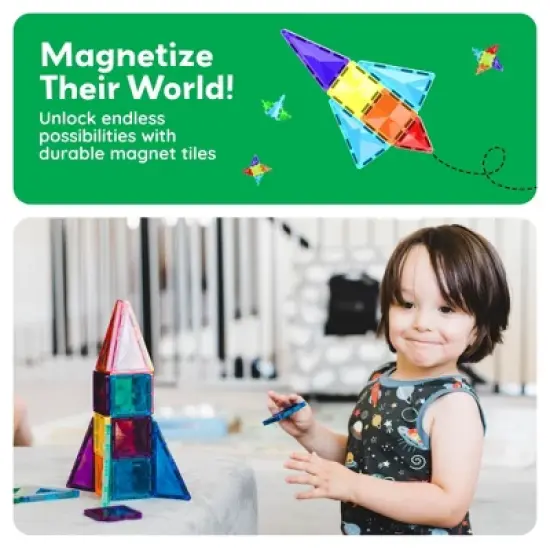 PICASSO-TILES Magnetic Tiles For Kids, 80PCS Construction STEM Building Blocks Educational Toy, Travel Size image {6}