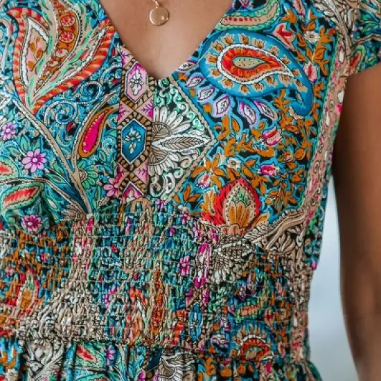 Women's Paisley Print V-Neck Maxi Dress - Cupshe image {1}