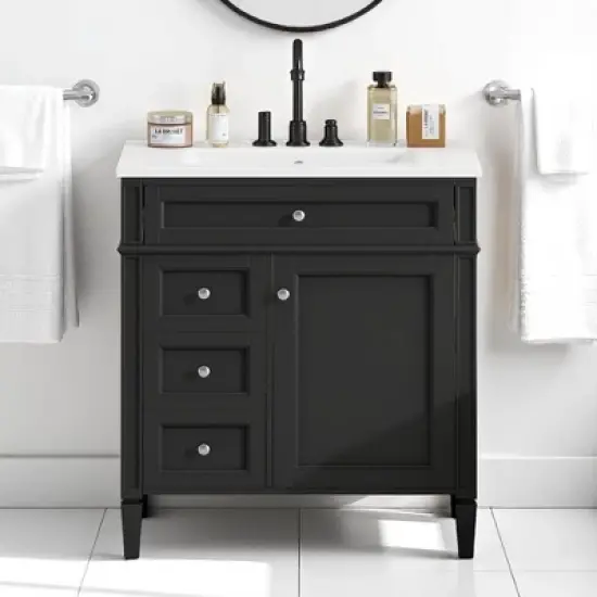 30" Bathroom Vanity with Sink &acirc;&acirc;&sbquo;?MDF and Solid Wood Cabinet, Roman Legs,Undermount Ceramic Sink,Freestanding Cabinet image {15}
