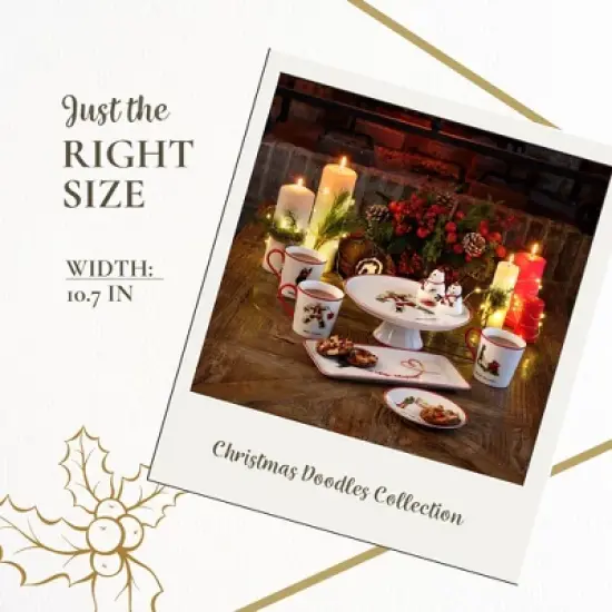Spode Kit Kemp Doodle 10.7" Cake Stand - Best in Snow Doodle - Whimsical Santa Illustration, Fine China Cake Display for Elegant Dessert Presentation image {6}