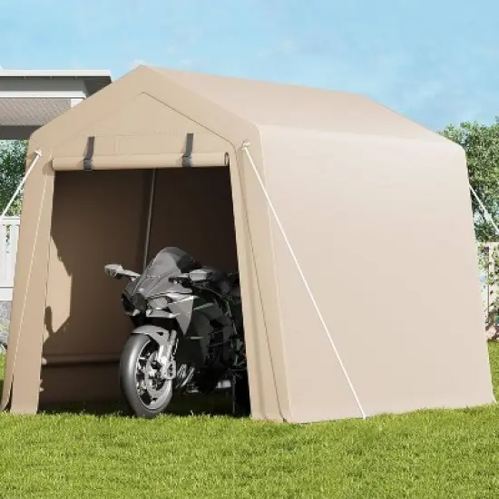 GustoWave 7x10 FT Portable Outdoor Storage Shed, UV-Resistant Carport for Motorcycle, Firewood image {6}