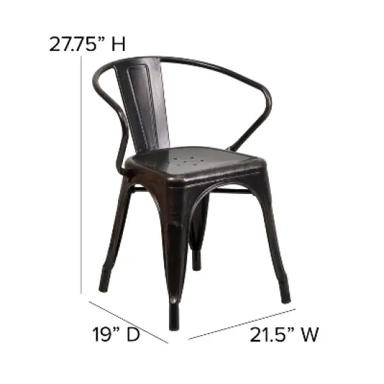 Flash Furniture Commercial Grade Metal Indoor-Outdoor Chair with Arms image {3}