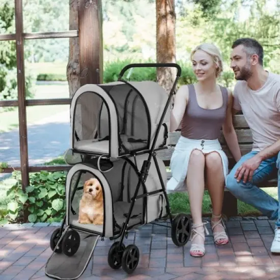 Tangkula 4-in-1 Double Pet Stroller w/ Detachable Carrier Travel Carriage for Cats image {2}