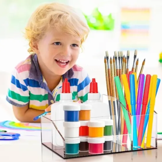 Acrylic Makeup Brush Organizer Compartment Office Organizers for Desk - Elavain image {5}